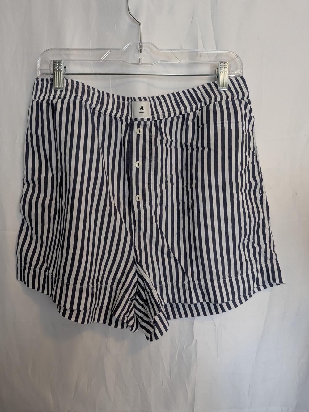 Anthropologie Wren Boxer Navy and White Vertical Stripe High-Waist Cotton Shorts